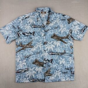 Kalaheo Large Mens Shirt Hawaiian Camp Fighter Bomber Airplane USA 23x28